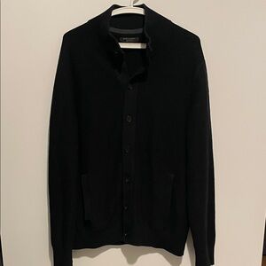 Banana Republic Men's Black Button 100% Cotton Cardigan with Stand Collar